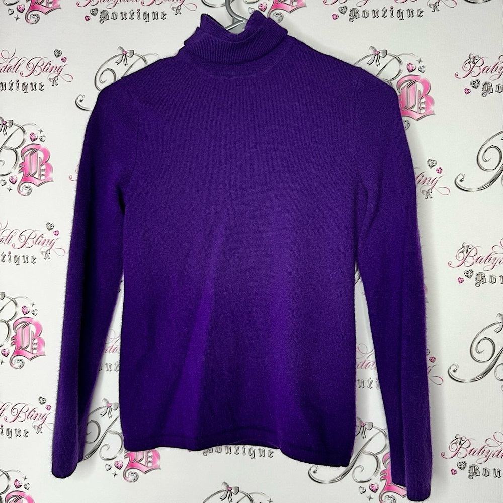 Lord & Taylor cashmere Purple Turtleneck Sweater soft cozy warm royal purple
